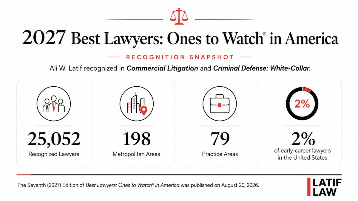 Ali W. Latif Recognized by Best Lawyers: Ones to Watch in America for 2027